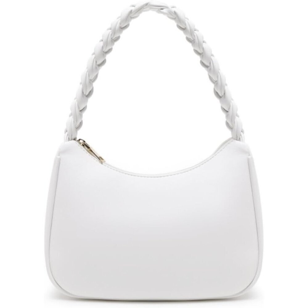 Women Braid White Imported Polyester Pu Leather Zipper Closure Mini Tote Handbag